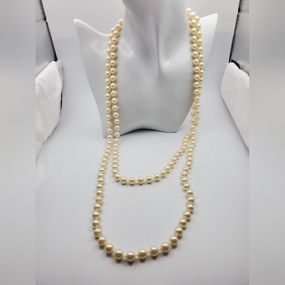 Doublayer hand‎ tied waterfall pearl string necklace N2116